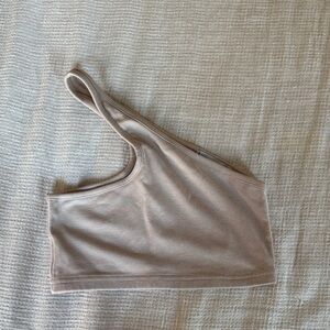 Adika Tan One-Shoulder Crop Top